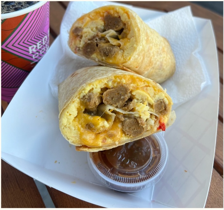 The Regular Roll breakfast burrito, cut in half