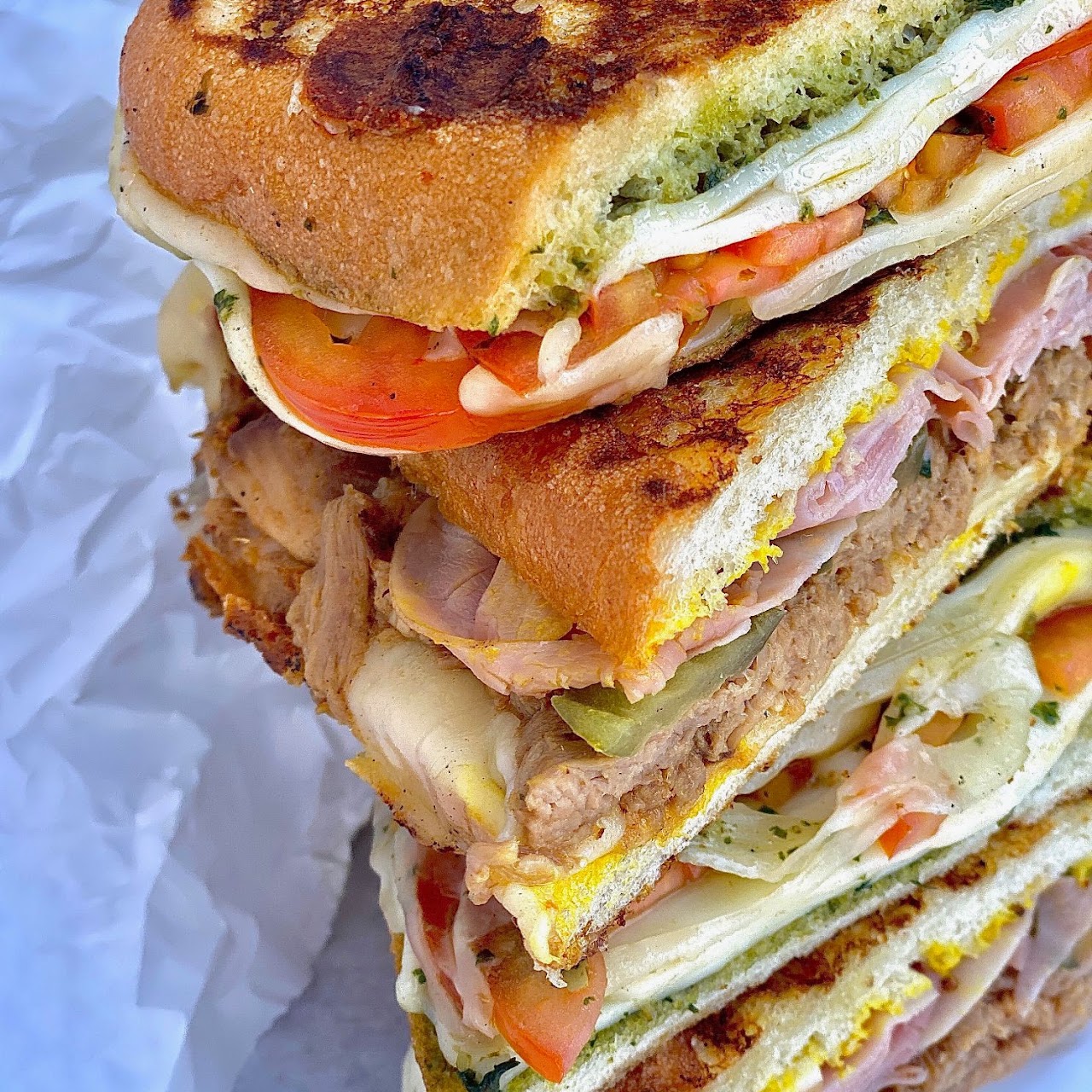 A stack of pressed paninis