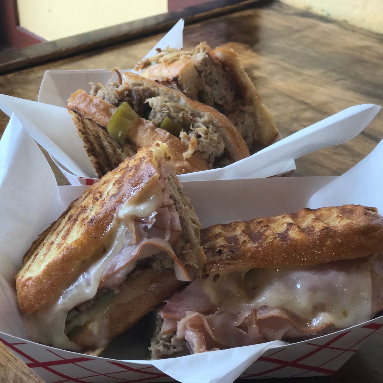A sandwich, cut and plated
